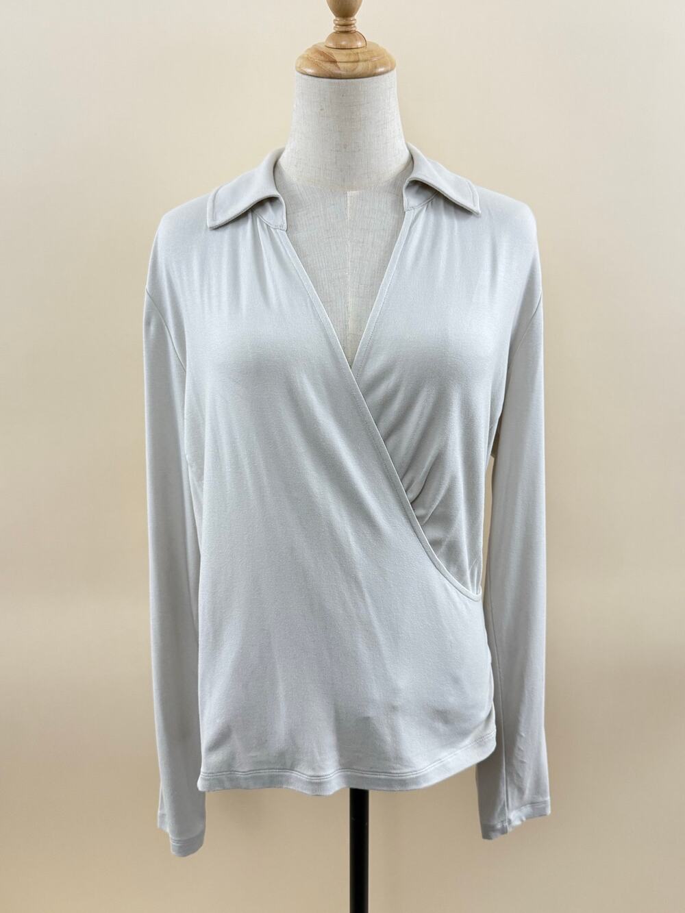 CAbi Crossover Top, Bone Color with Faux Wrap, Size M